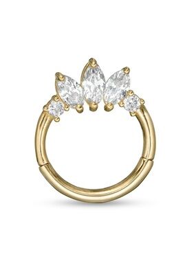14K Solid Gold CZ Marquise and Round Tiara Cartilage Hoop